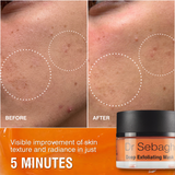 Before and after comparison of skin texture with Dr Sebagh Deep Exfoliating Mask shown.