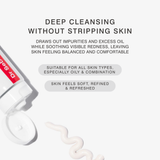A promotional DR Sebagh Skin Perfecting Mask graphic with 'deep cleansing without stripping skin'