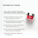 Dr Sebagh Supreme Day Cream jar shown on a light gray background with marketing text listing daily anti-ageing benefits.