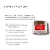 Dr Sebagh Supreme Neck Lift cream jar shown on a white background with marketing text describing multi-active lifting treatment benefits.