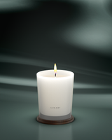 LINARI CALLA Duftkerze aus satiniertem französischem Glas mit Wengeholz-Untersetzer, warm leuchtend