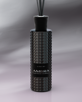 LINARI AMBRA Raumduft-Diffusor aus strukturiertem Glas mit schwarzem Samtdeckel und schwarzen Kapillarstäbchen