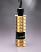 LINARI OPALE Raumduft-Diffusor aus goldfarbenem Glas, schwarzem Samt und Ahornholz mit schwarzen Kapillarstäbchen