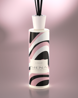 LINARI SIENA Raumduft-Diffusor im roséfarbenen italienischen Glas-Flakon mit mattweißem Deckel und schwarzen Kapillarstäbchen